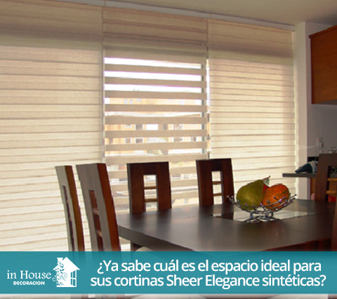Cortinas Sheer Elegance sintticas en las ventanas del comedor de una casa