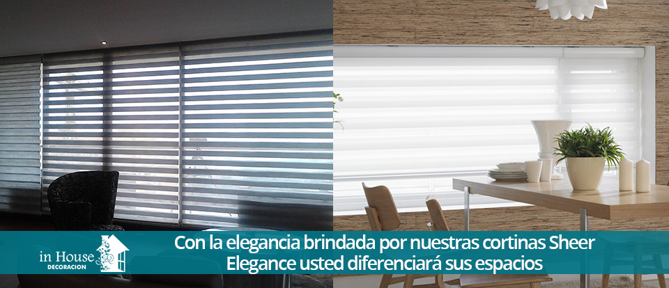 Cortinas Sheer Elegance sintticas en una sala y un comedor, con diferente iluminacin